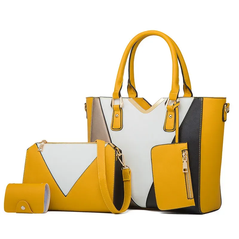 Women Fashionable Simple Large Capacity Color Block Wallet Handle Shoulder Bag Four-Piece Set - Image 7