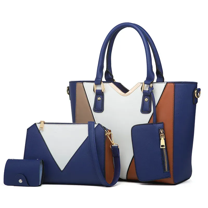 Women Fashionable Simple Large Capacity Color Block Wallet Handle Shoulder Bag Four-Piece Set - Image 8