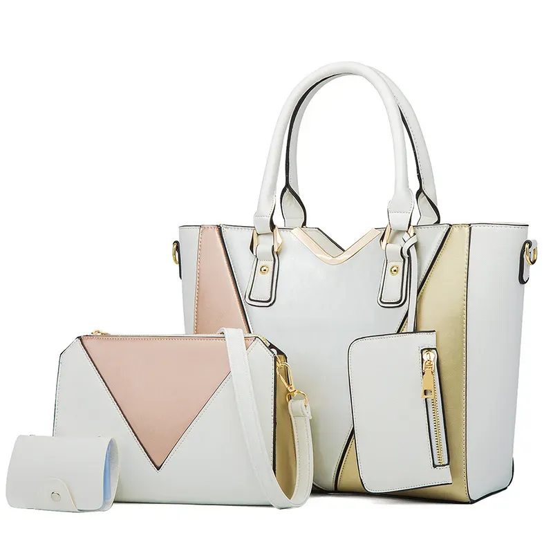 Women Fashionable Simple Large Capacity Color Block Wallet Handle Shoulder Bag Four-Piece Set - Image 9