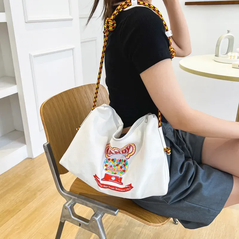 Summer Women Fashion Casual Donut Print Large Capacity Canvas Tote Bag - Image 3
