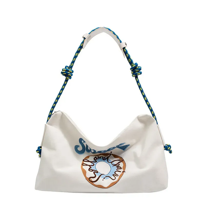 Summer Women Fashion Casual Donut Print Large Capacity Canvas Tote Bag - Image 5