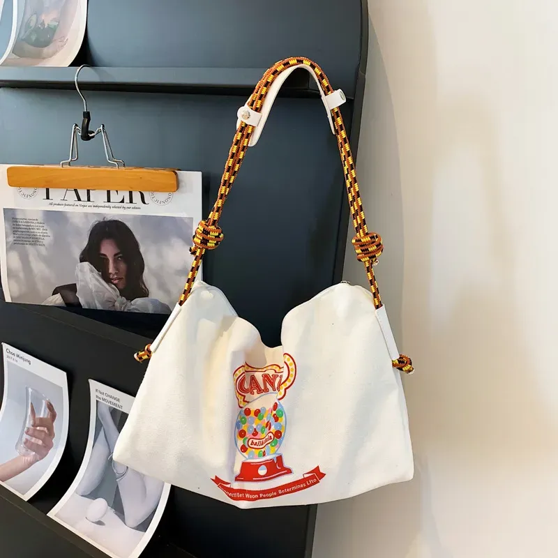 Summer Women Fashion Casual Donut Print Large Capacity Canvas Tote Bag - Image 7