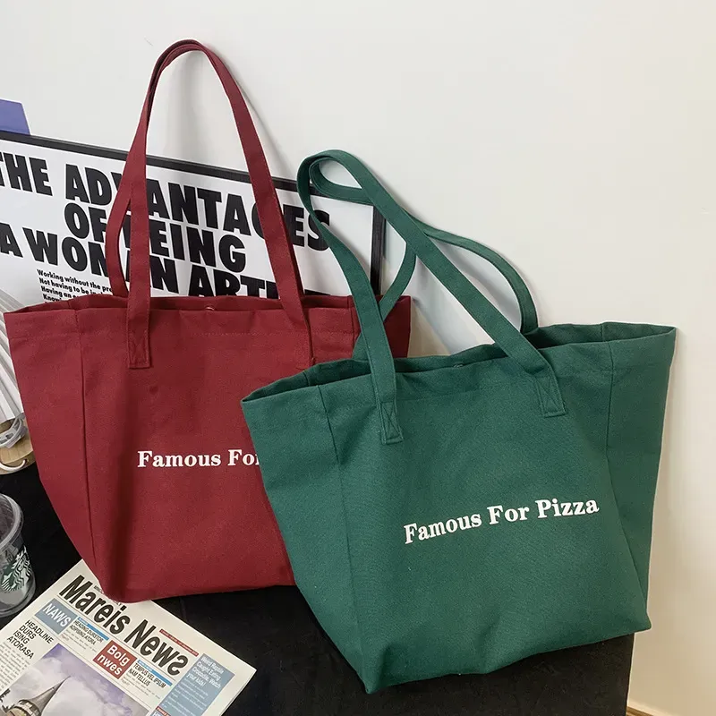 Women Simple Letter Print Large Capacity Canvas Tote Bag