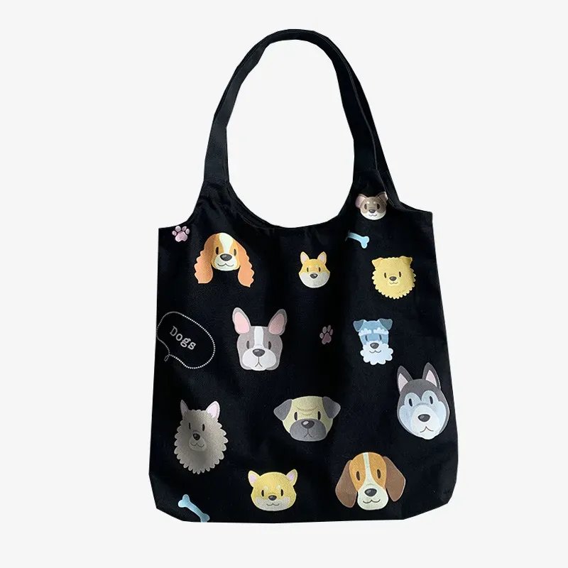 Women Fashion Cartoon Dog Print Large Capacity Canvas Tote Bag - Image 5