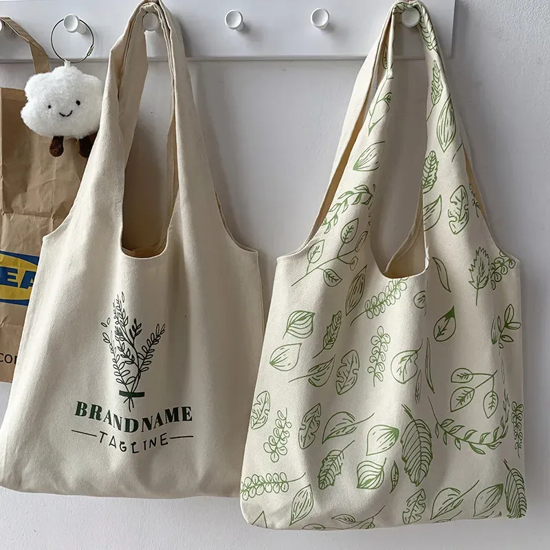 Summer Women Casual Leaf Flower Print Large Capacity Canvas Tote Bag