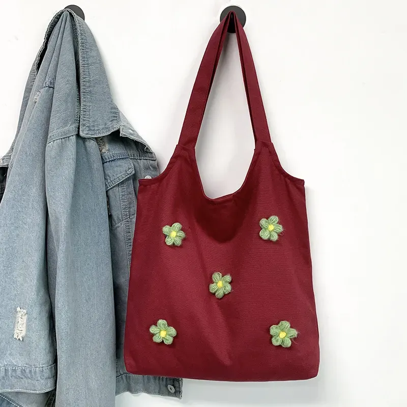 Women Fashionable Stereo Floral Large Capacity Canvas Tote Bag - Image 8