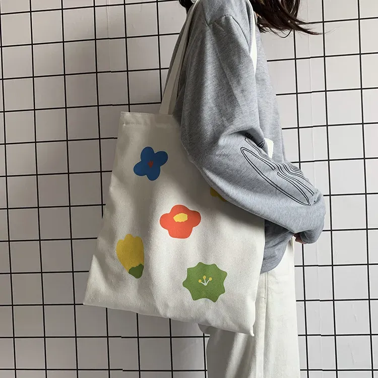 Women Fashion Cartoon Multicolor Floral Print Large Capacity Canvas Tote Bag - Image 4