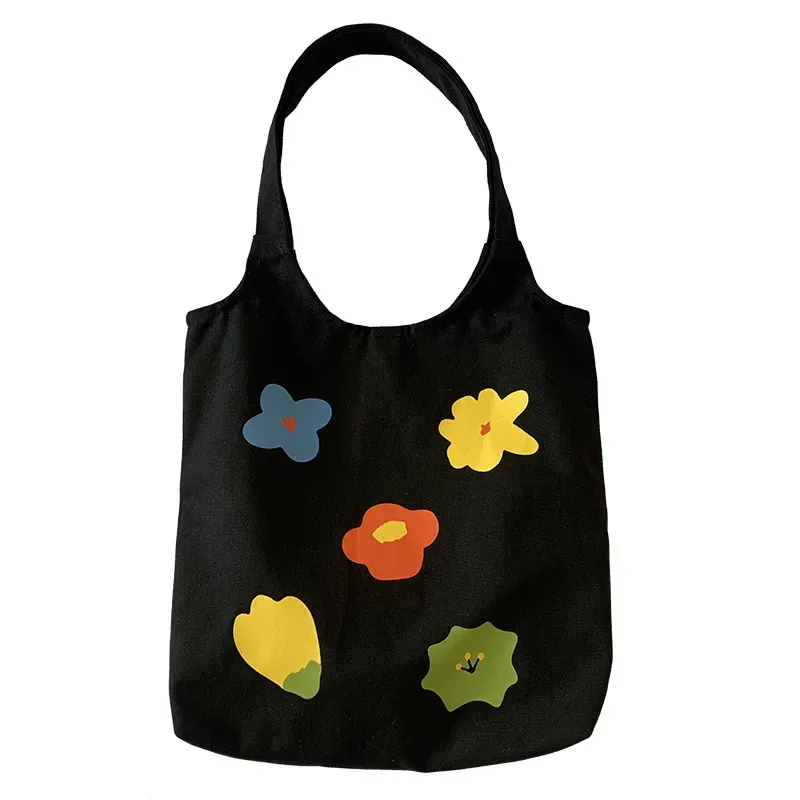 Women Fashion Cartoon Multicolor Floral Print Large Capacity Canvas Tote Bag - Image 5