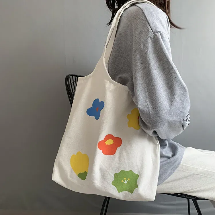 Women Fashion Cartoon Multicolor Floral Print Large Capacity Canvas Tote Bag - Image 6