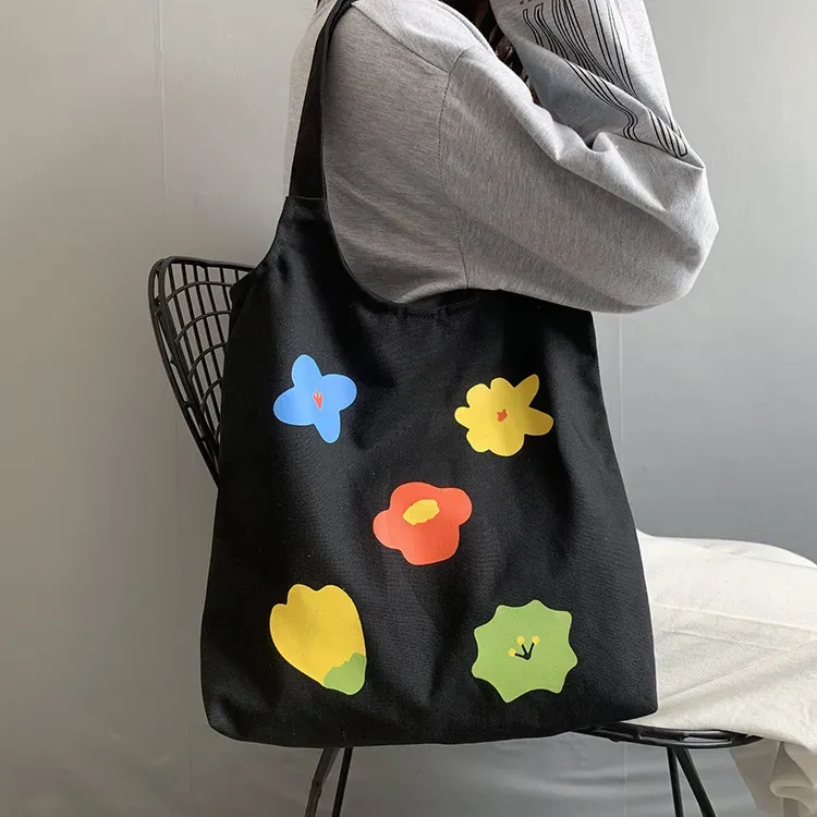Women Fashion Cartoon Multicolor Floral Print Large Capacity Canvas Tote Bag - Image 7