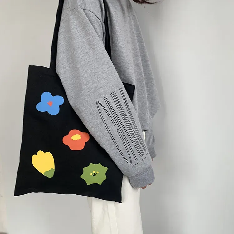 Women Fashion Cartoon Multicolor Floral Print Large Capacity Canvas Tote Bag - Image 9