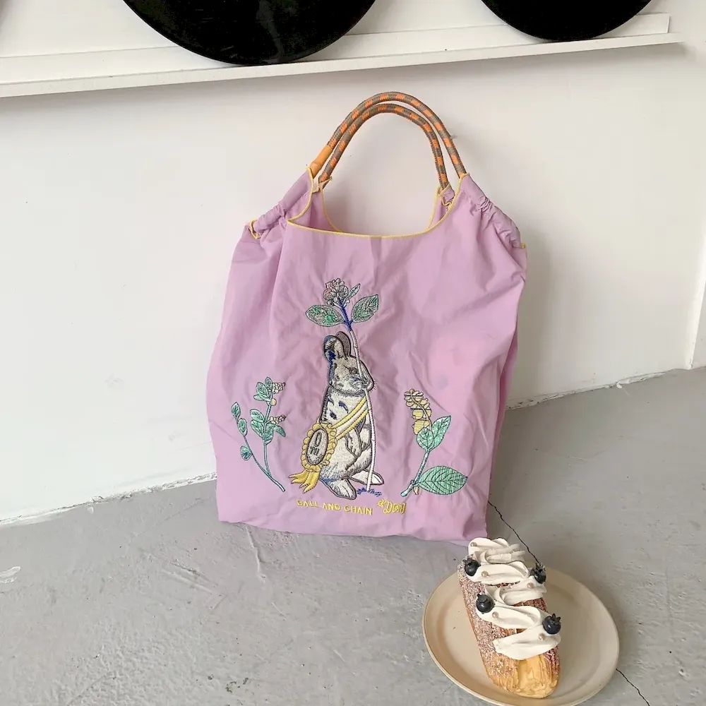 Women Fashion Nylon Embroidered Large Capacity Canvas Shopping Bag - Image 12