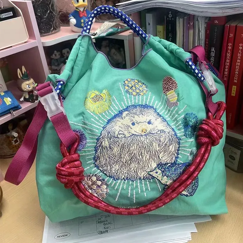 Women Fashion Nylon Embroidered Large Capacity Canvas Shopping Bag - Image 17