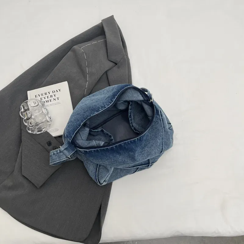 Women Fashionable Simple Large Capacity Denim Shoulder Tote Bag - Image 4