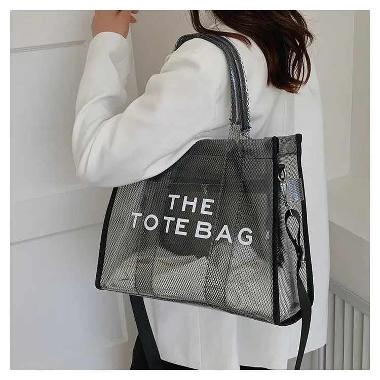 Women Fashion Letter Print Transparent Clear Large Capacity Handbag - Image 3