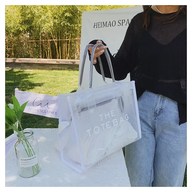 Women Fashion Letter Print Transparent Clear Large Capacity Handbag - Image 4