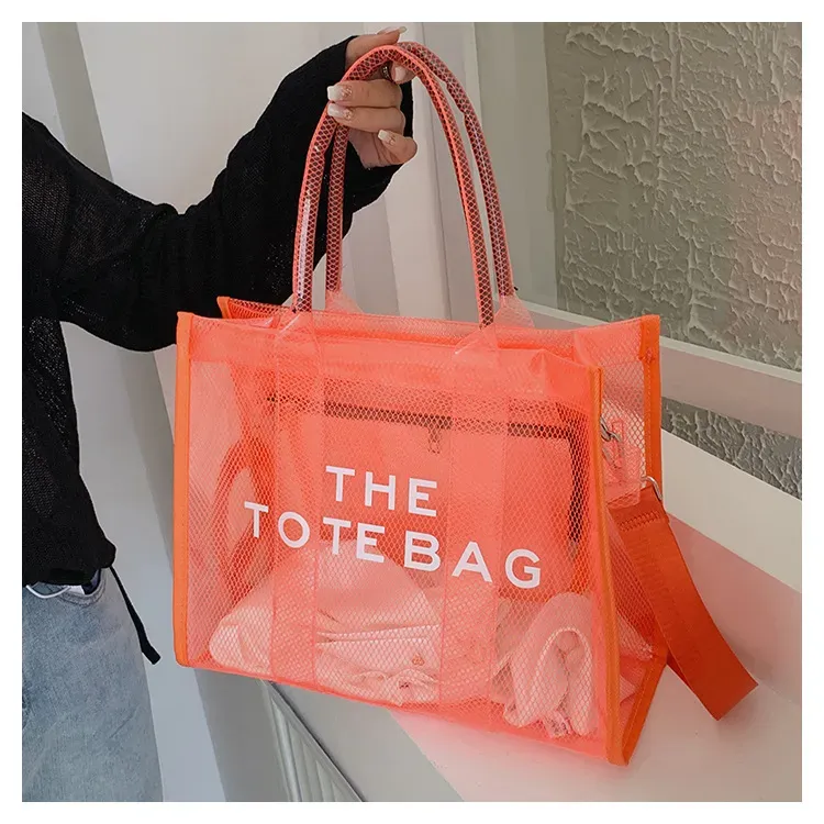 Women Fashion Letter Print Transparent Clear Large Capacity Handbag - Image 13