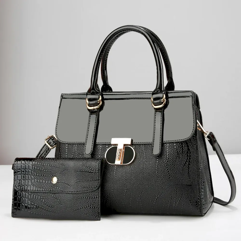 Women Fashion Gradient Crocodile Print Large Capacity Handbag Set - Image 14