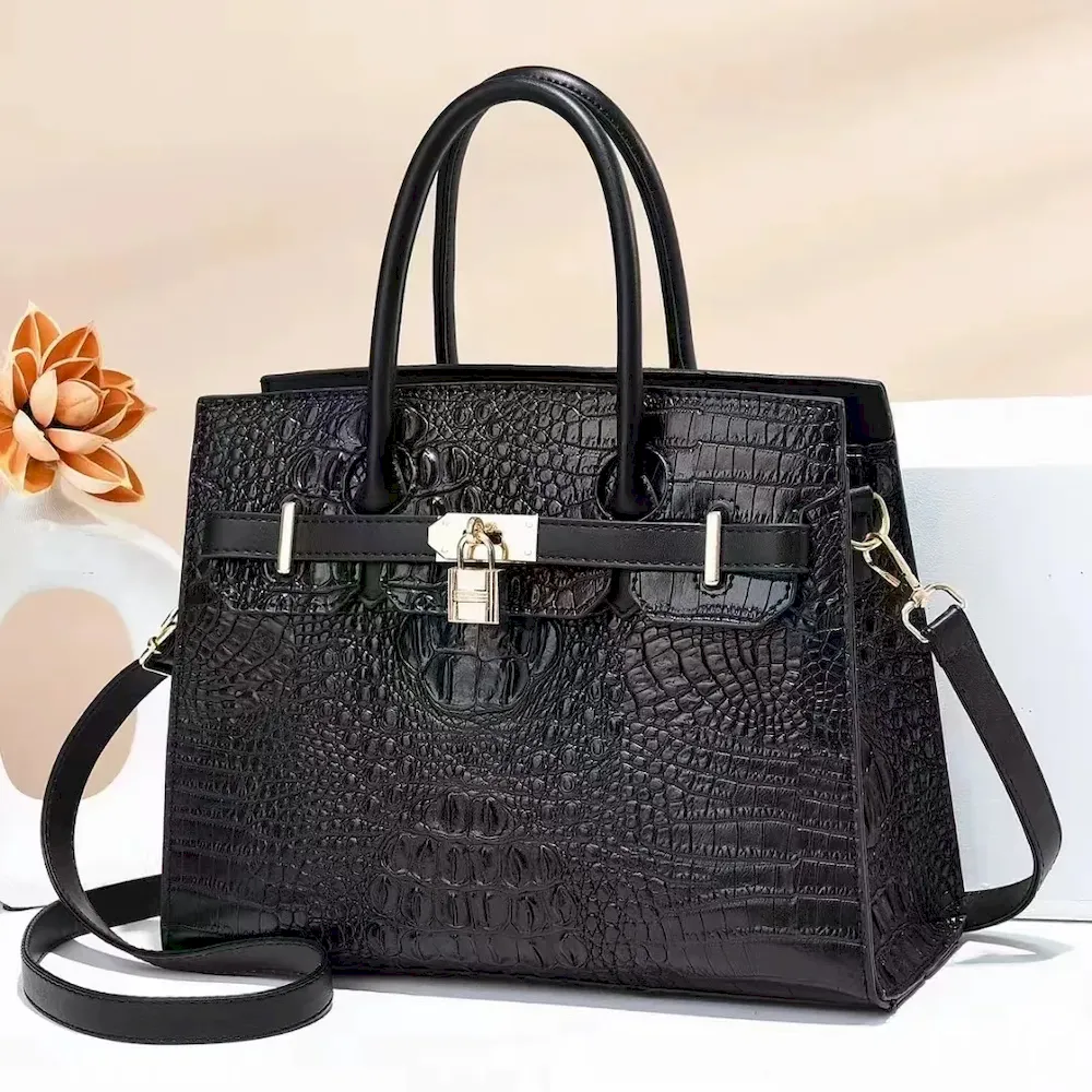 Women Vintage Crocodile Print Large Capacity Handbags - Image 6