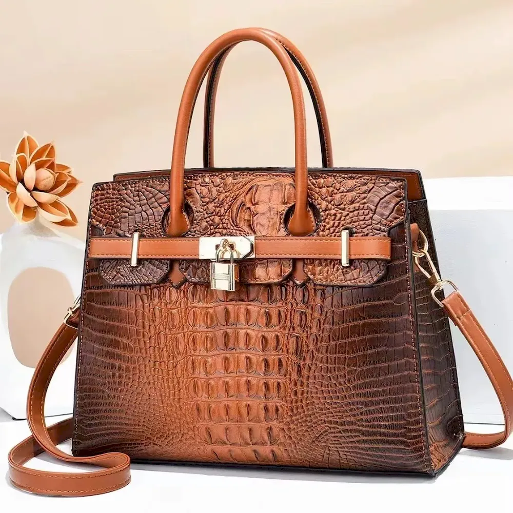 Women Vintage Crocodile Print Large Capacity Handbags - Image 7