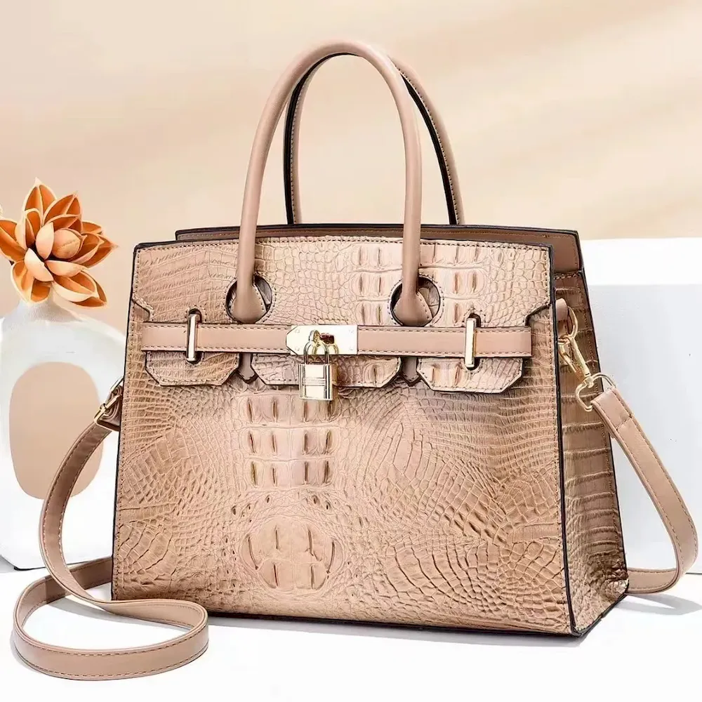 Women Vintage Crocodile Print Large Capacity Handbags - Image 8