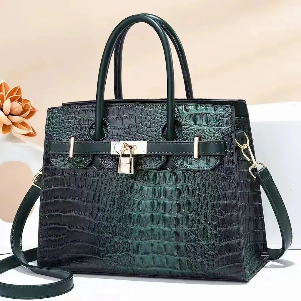 Women Vintage Crocodile Print Large Capacity Handbags - Image 9