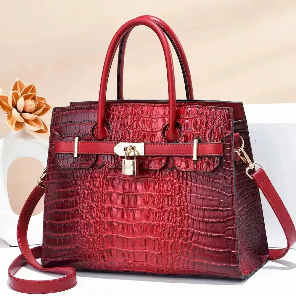 Women Vintage Crocodile Print Large Capacity Handbags - Image 11