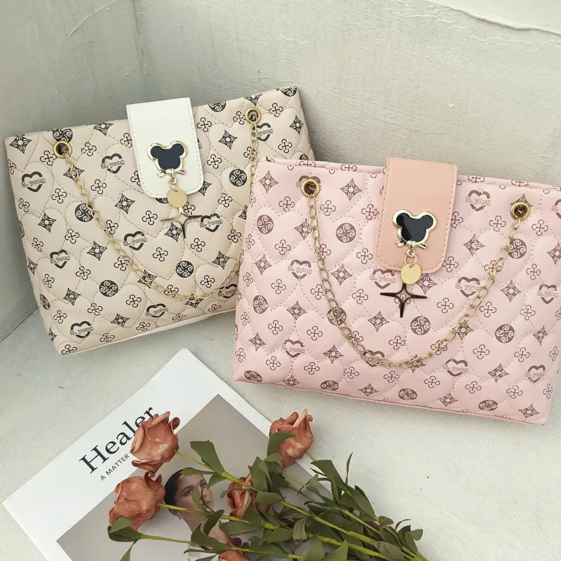 Women Simple Fashionable Printed Square Large Capacity Chain Shoulder Bag - Image 3