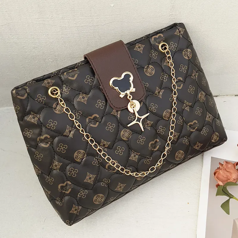 Women Simple Fashionable Printed Square Large Capacity Chain Shoulder Bag - Image 9