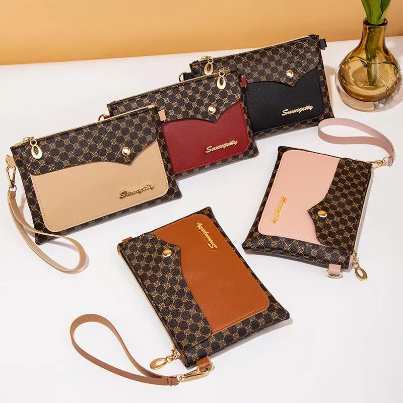 Women Simple Print Multi-Function Zipper Purses
