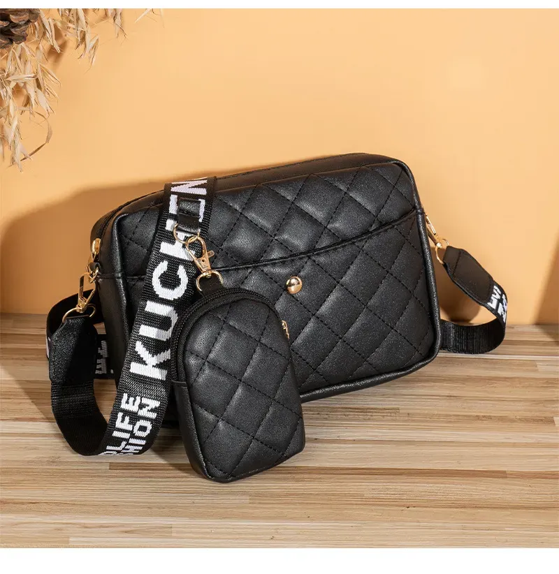 Women Fashionable Rhombic Printed Wide Strap Crossbody Bag - Image 6