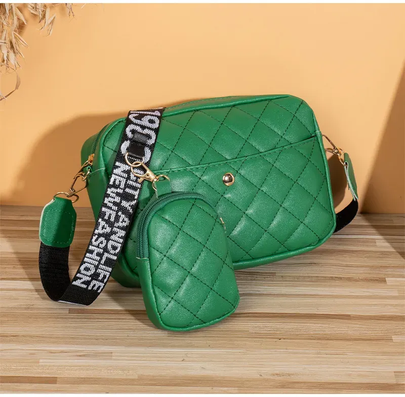 Women Fashionable Rhombic Printed Wide Strap Crossbody Bag - Image 8