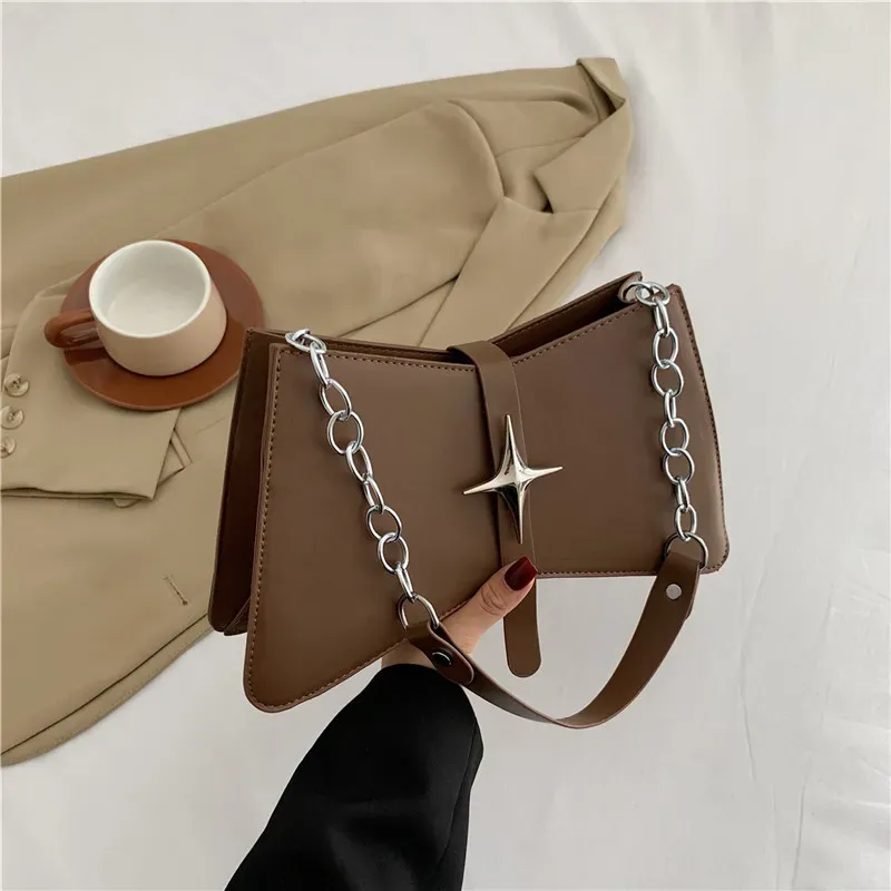Women Fashion Solid Color Star Chain Square Shoulder Underarm Bag - Image 6
