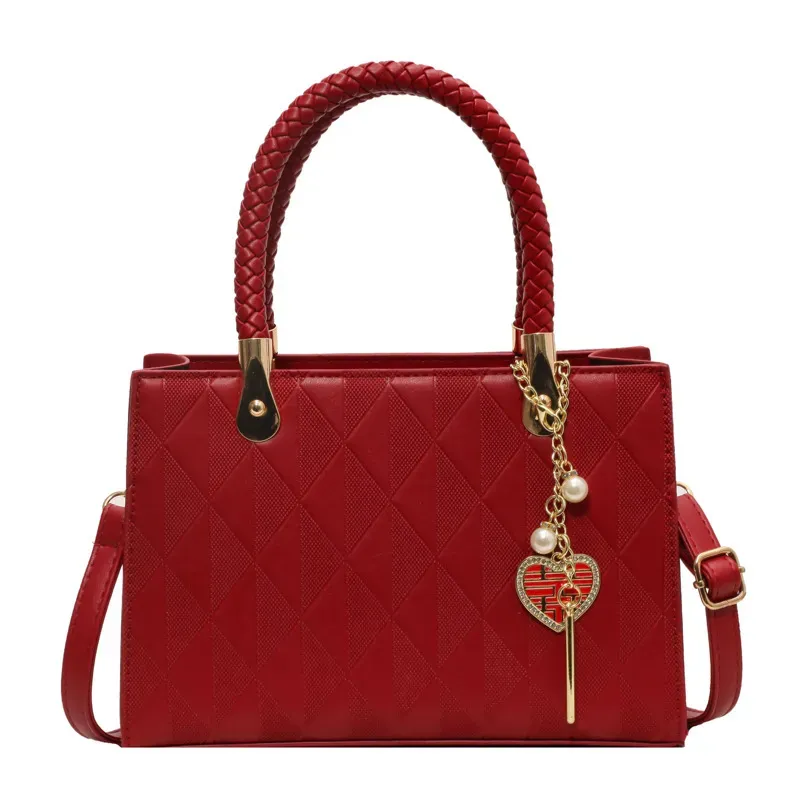 Women Fashion Large Capacity Heart Shape Pendant Square Handle Shoulder Bag - Image 6