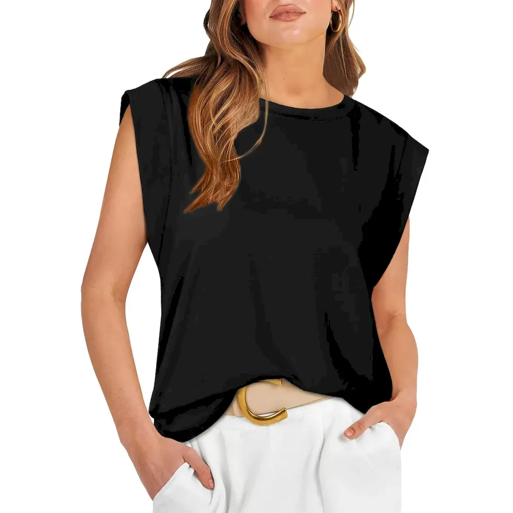 Summer Women Casual Solid Color Round Neck Loose Blank T-Shirt - Image 5