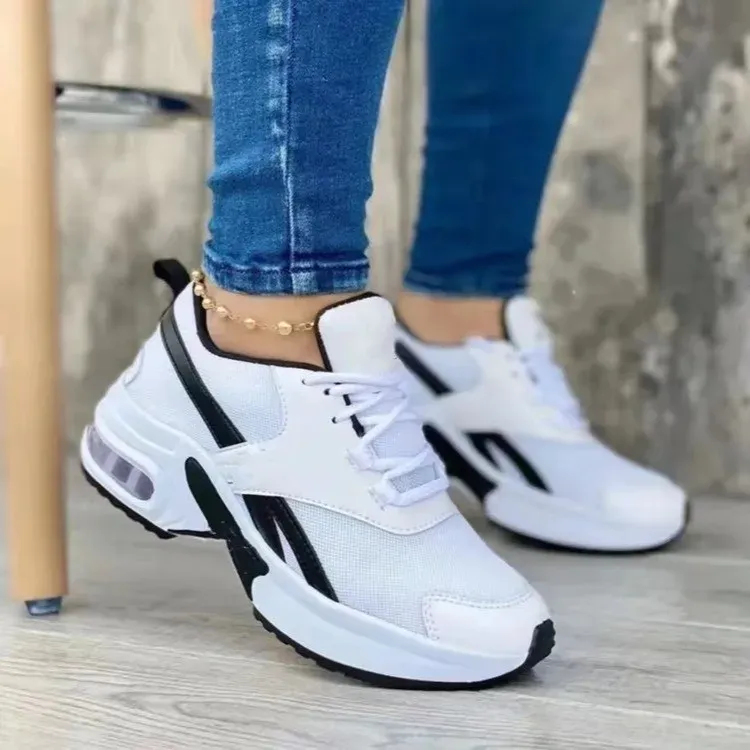 Women Fashion Casual Plus Size Breathable Lace-Up Thick-Soled Sneaker