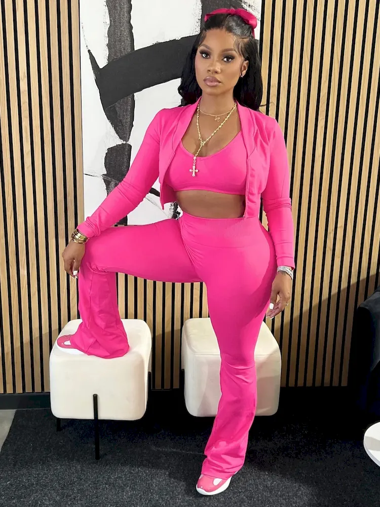 Women Fashion Casual Solid Color Camisole Long Sleeve Cardigan Top Tight Pants Three-Piece Set - Image 7