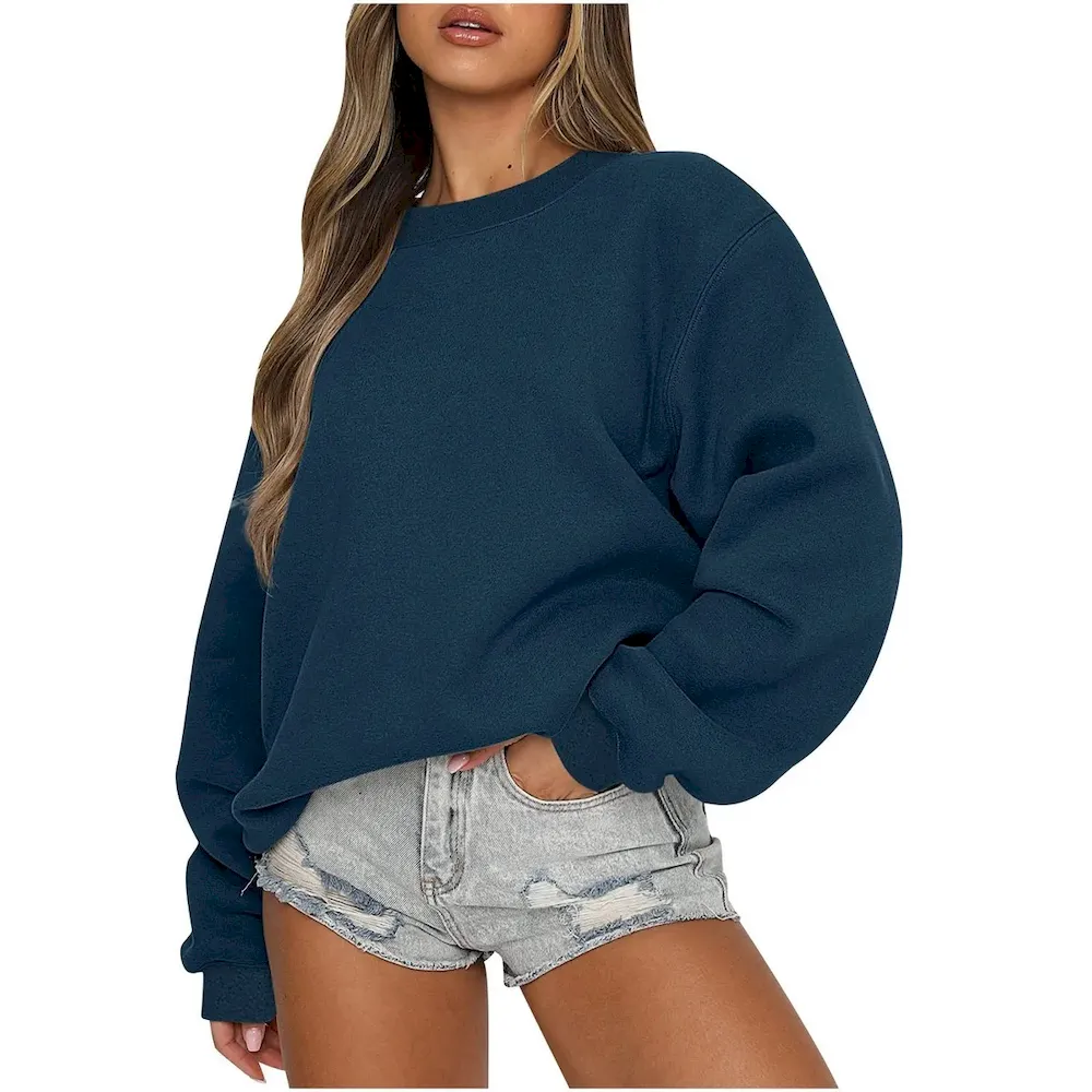 Autumn Winter Women Casual Loose Crewneck Long Sleeve Blank Sweatshirt - Image 6