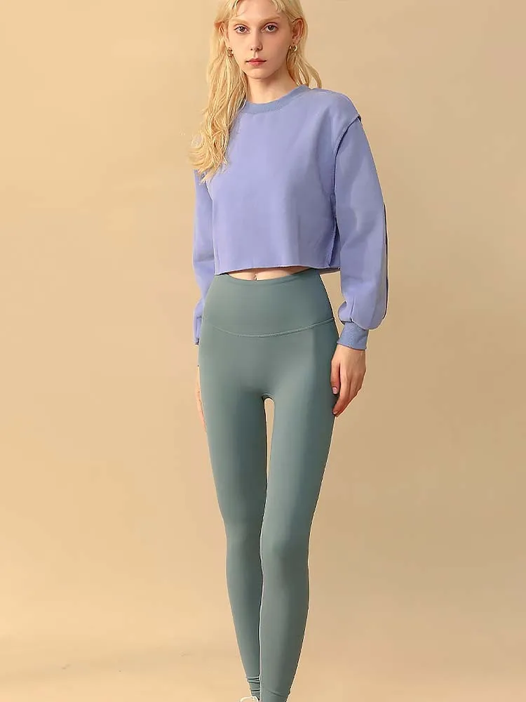 Autumn Winter Women Casual Solid Color Round Neck Long Sleeve Crop Blank Sweatshirt - Image 4
