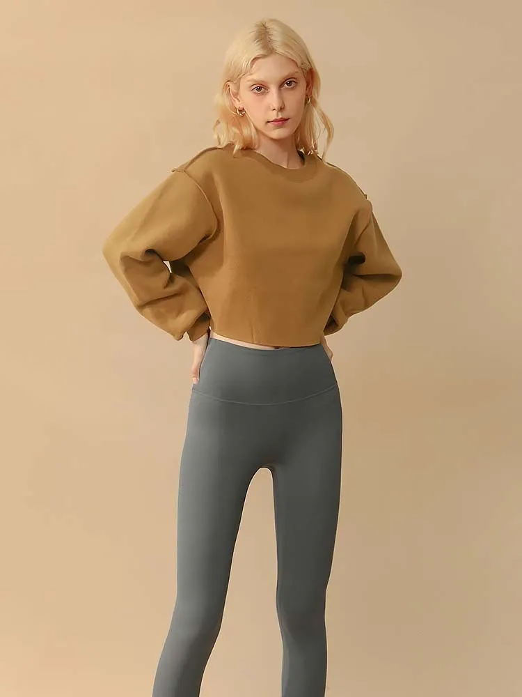 Autumn Winter Women Casual Solid Color Round Neck Long Sleeve Crop Blank Sweatshirt - Image 5