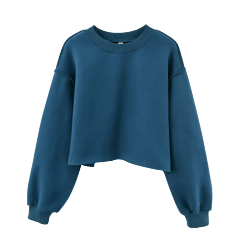 Autumn Winter Women Casual Solid Color Round Neck Long Sleeve Crop Blank Sweatshirt - Image 18