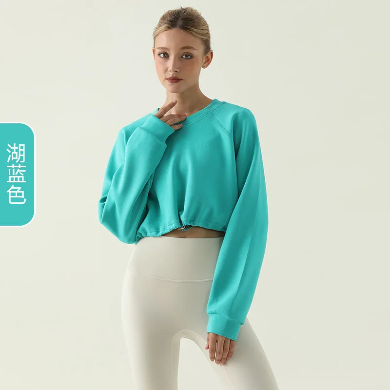 Autumn Winter Women Fashion Solid Color Drawstring Crewneck Long Sleeve Blank Sweatshirt - Image 4