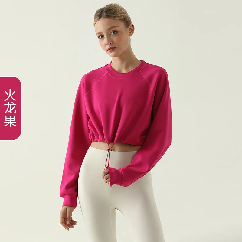 Autumn Winter Women Fashion Solid Color Drawstring Crewneck Long Sleeve Blank Sweatshirt - Image 5