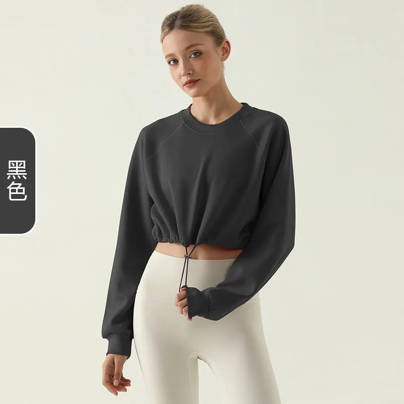 Autumn Winter Women Fashion Solid Color Drawstring Crewneck Long Sleeve Blank Sweatshirt - Image 7
