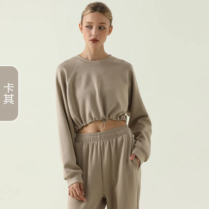 Autumn Winter Women Fashion Solid Color Drawstring Crewneck Long Sleeve Blank Sweatshirt - Image 8