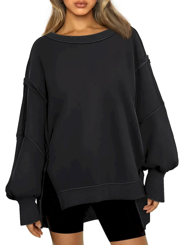 Women Fashion Casual Crewneck Long Sleeve Blank Sweatshirt - Image 5