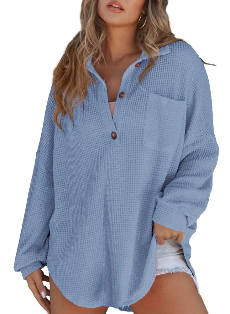 Autumn And Winter Women Fashion Waffle Knit Blank Sweatshirt - Image 5