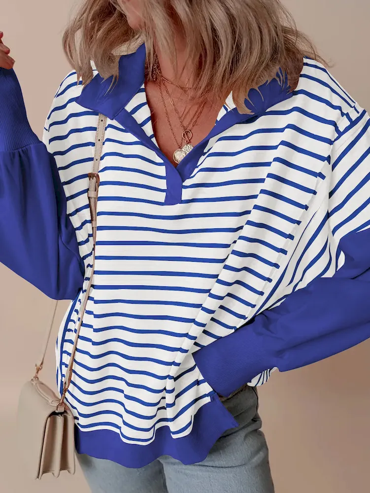 Women Fashion Loose Striped Print Lel Long Sleeve Sweatshirt - Image 5