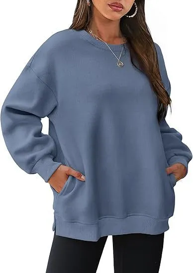 Women Fashion Casual Solid Color Round Neck Long Sleeve Blank Sweatshirt - Image 3