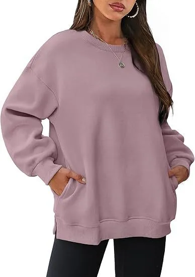 Women Fashion Casual Solid Color Round Neck Long Sleeve Blank Sweatshirt - Image 4